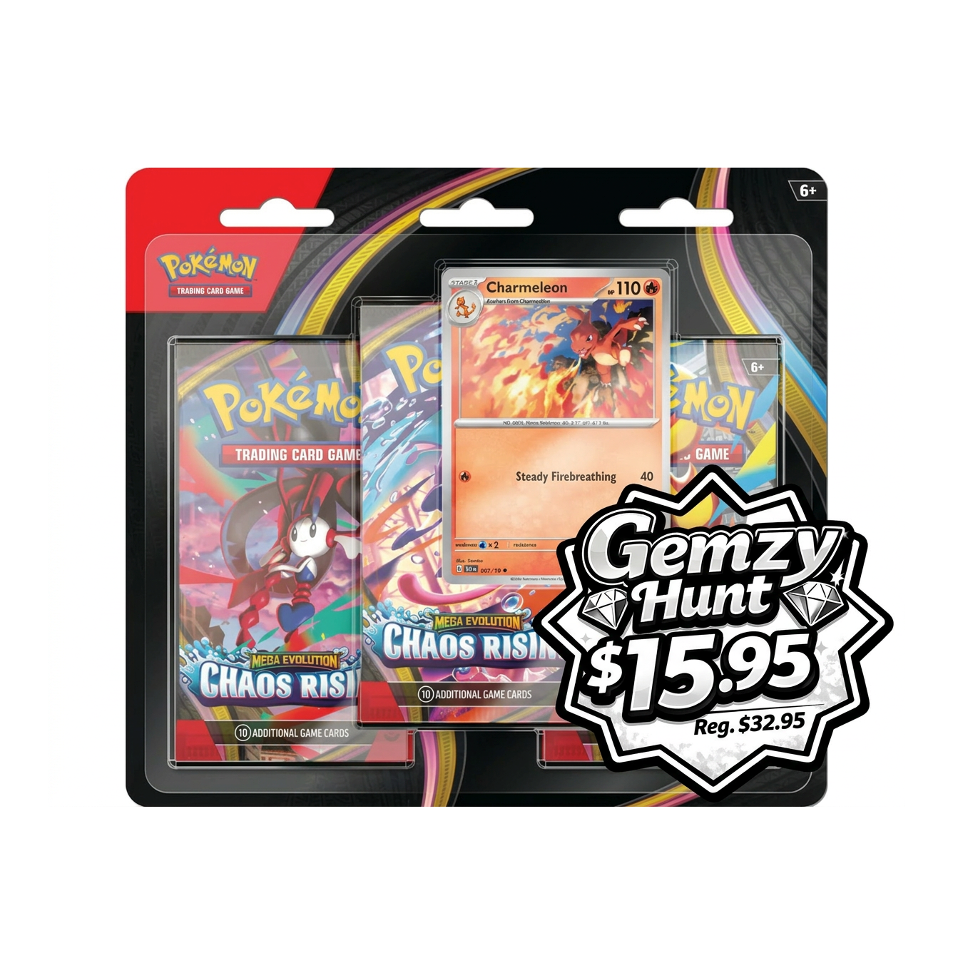 Pokémon TCG: Mega Evolution Chaos Rising 3-Pack Blister (Gemzy Hunt June Week 3)