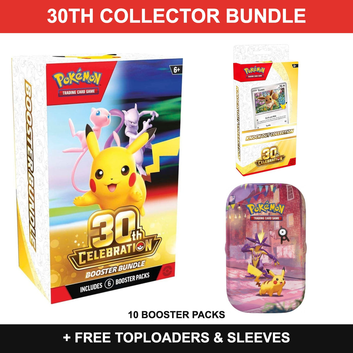 Pokémon TCG 30th Celebration Collector Bundle: Booster Bundle, Knock Out Collection and Mini-Tin