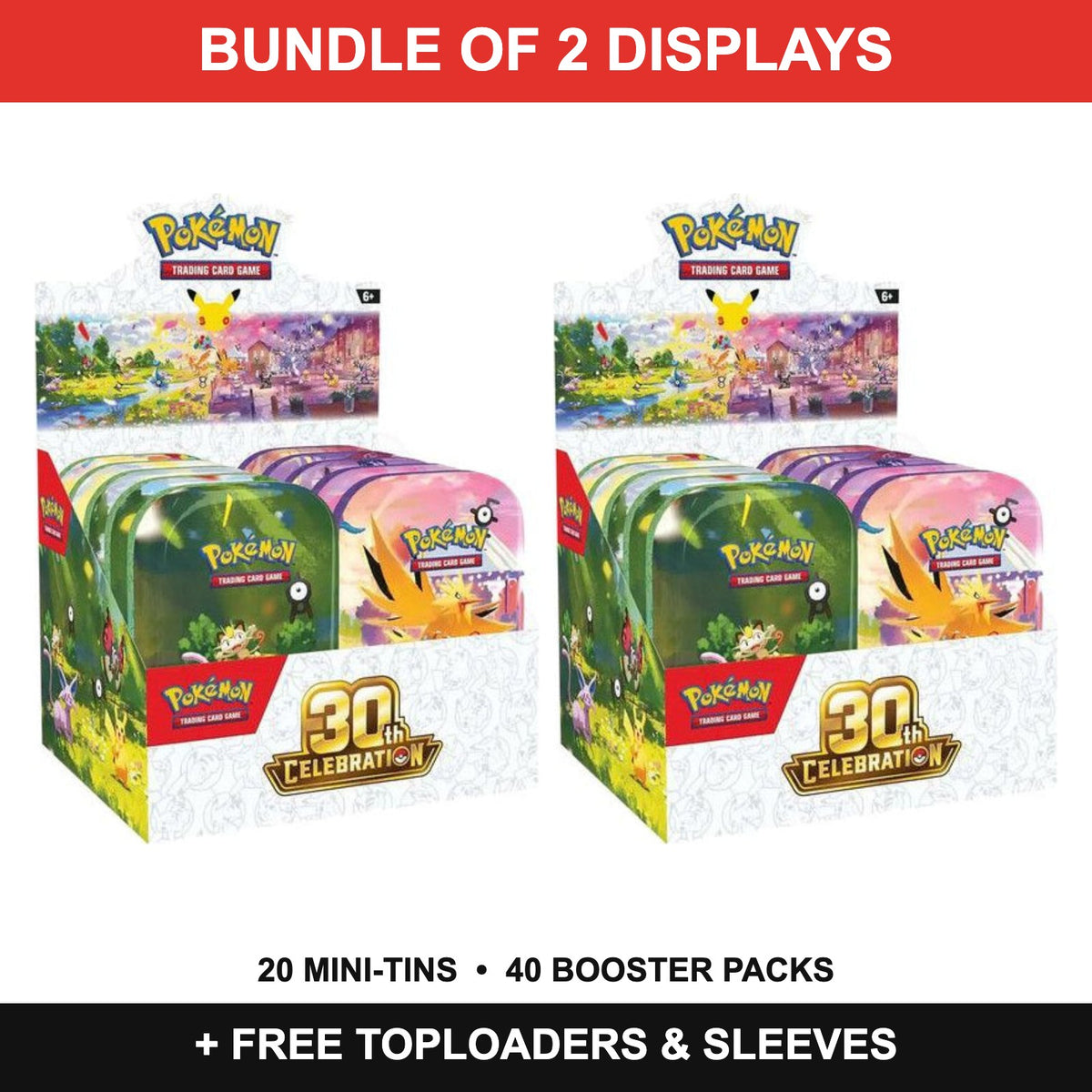 Pokémon TCG 30th Celebration Mini-Tin Display Bundle of 2, 20 tins