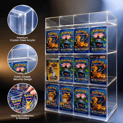 EVORETRO Acrylic Booster Pack Display Stand – Retail Counter Unit with Top Shelf (Special Order)
