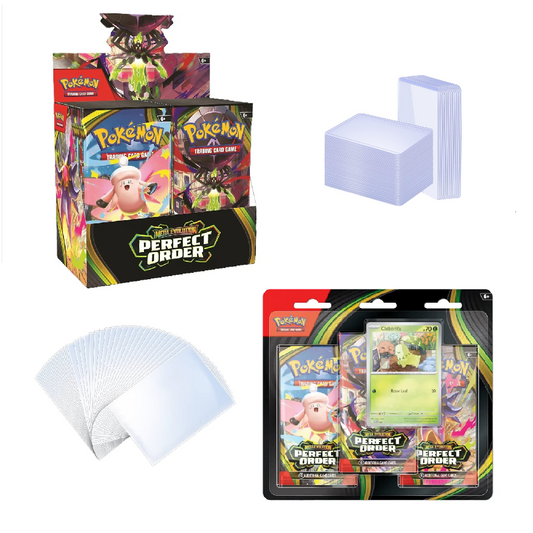 Pokémon TCG: Mega Evolution Perfect Order Bundle - Booster Box, 3-Blister, TL, Sleeves + Bonus