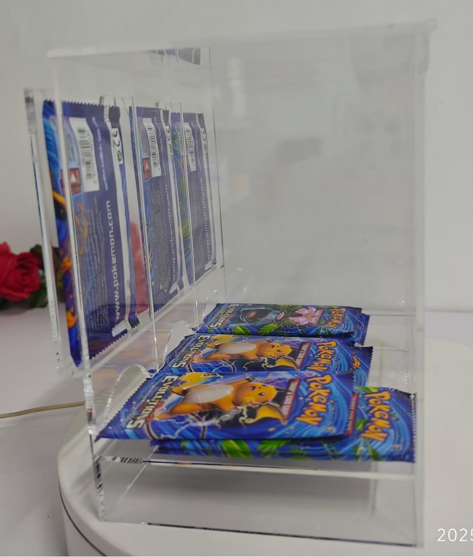 EVORETRO Acrylic Booster Pack Display Stand – Retail Counter Unit with Top Shelf (Special Order)