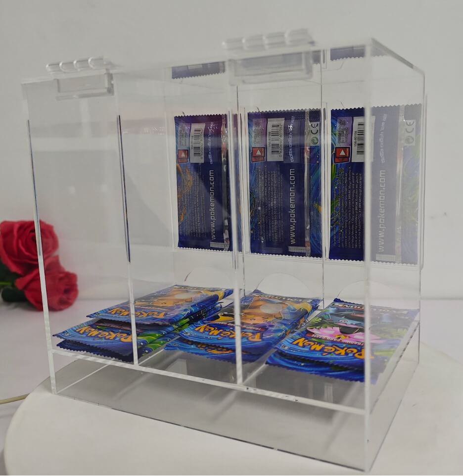 EVORETRO Acrylic Booster Pack Display Stand – Retail Counter Unit with Top Shelf (Special Order)