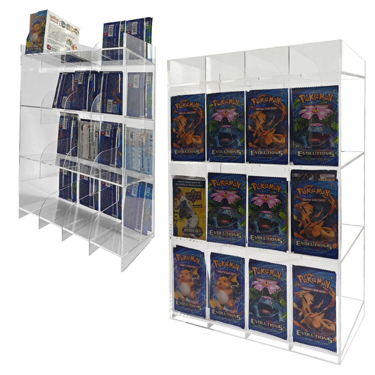 EVORETRO Acrylic Booster Pack Display Stand – Retail Counter Unit with Top Shelf (Special Order)