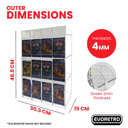 EVORETRO Acrylic Booster Pack Display Stand – Retail Counter Unit with Top Shelf (Special Order)