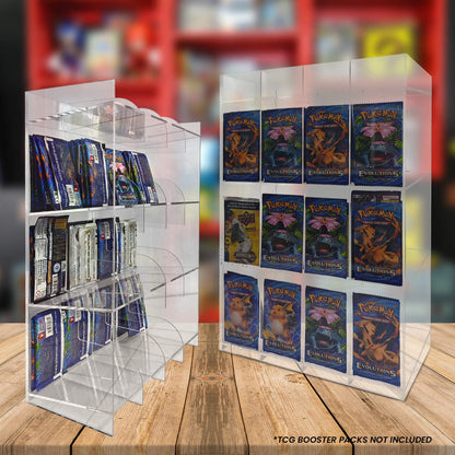EVORETRO Acrylic Booster Pack Display Stand – Retail Counter Unit with Top Shelf (Special Order)